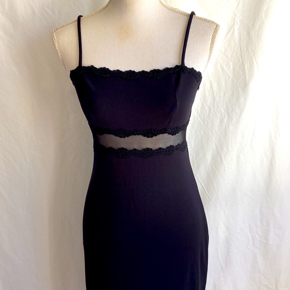 Vintage 1990s Y2K Black Bodycon Slip Formal Gown Sz M - Picture 3 of 10